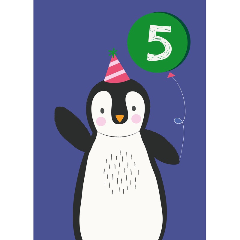 Rex Penguin 5th Birthday Card