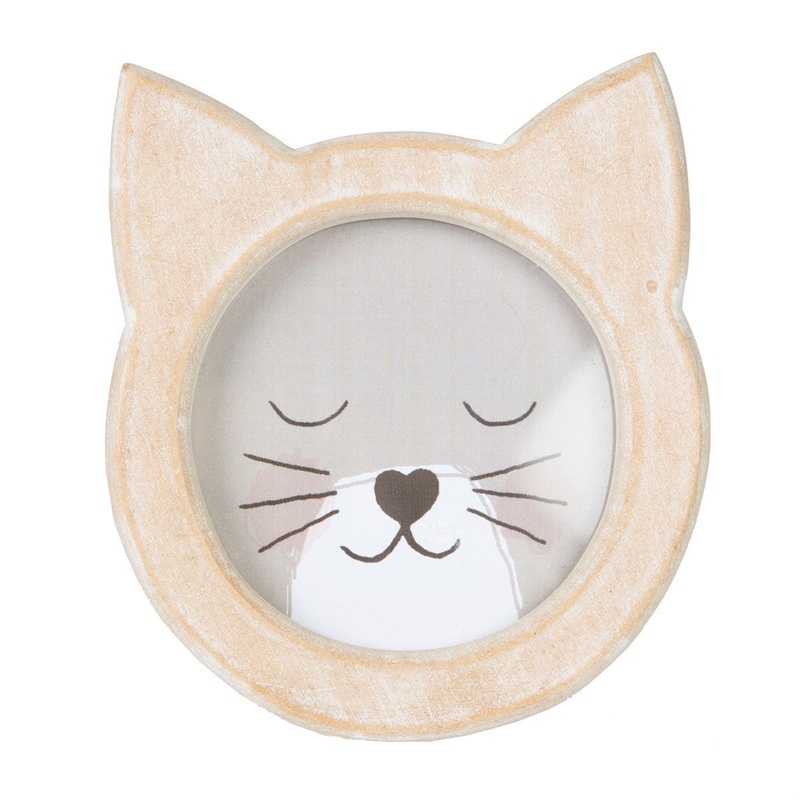 RJB Stone Cat Face Rustic Wood Photo Frame