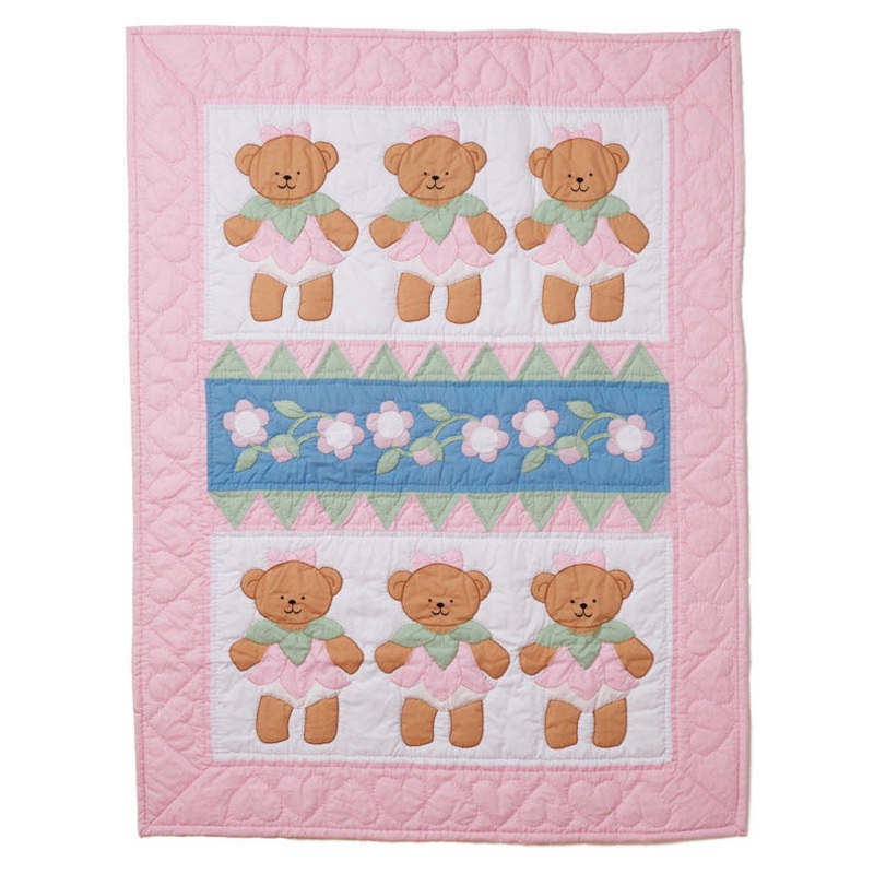 Oskar and Ellen Cot Quilt Bear Blossom Pink