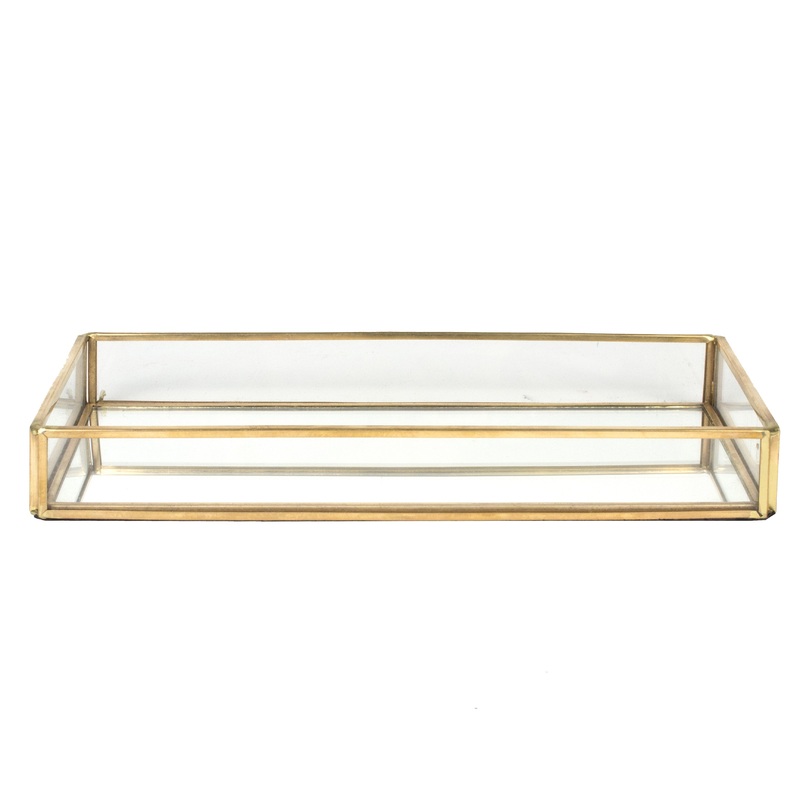Present Time Illusion Rectangular Metal and Mirror Tray Brass Finish