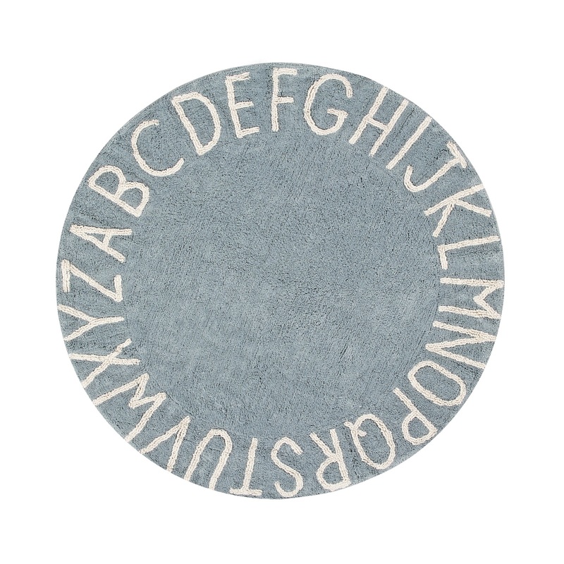 Lorena Canals Round ABC Vintage Blue Natural Washable Cotton Rug