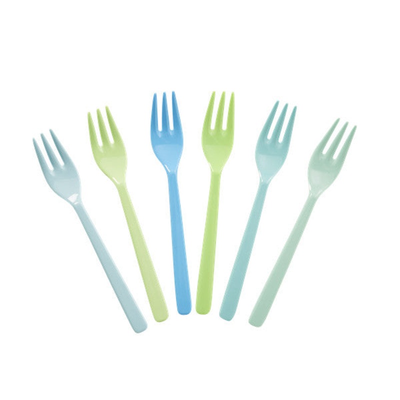 Rice DK Set of 6 Cake Forks in Assorted Blue and Green