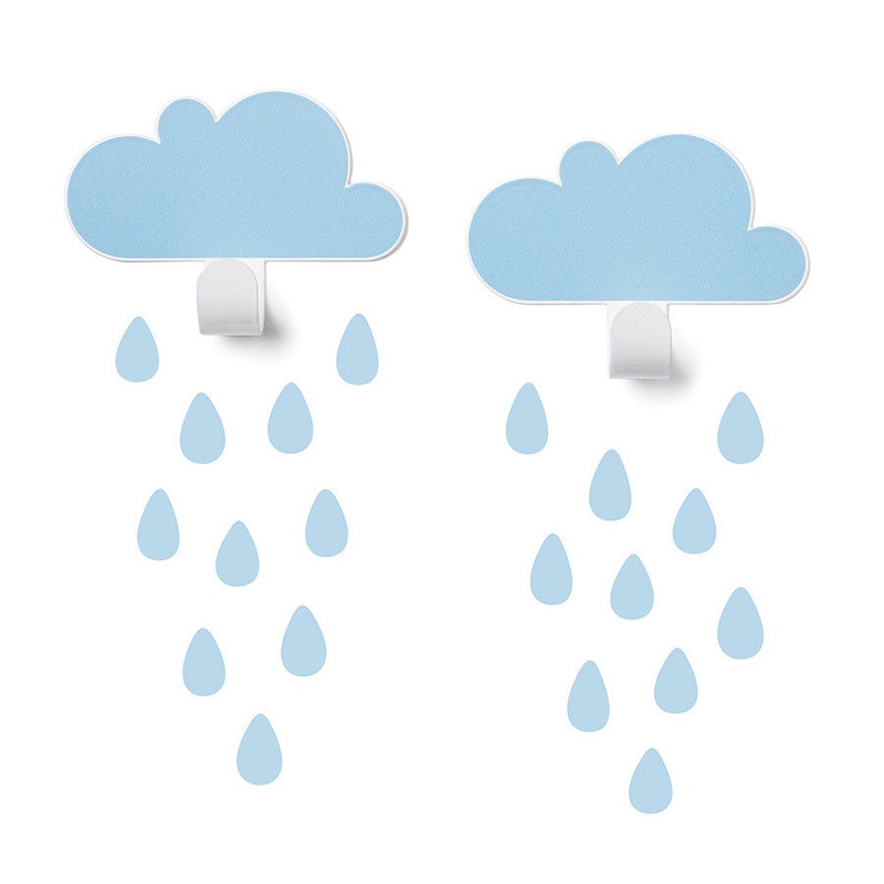 Tresxics Wall Hooks 2 Clouds 20 Rain Drops Blue