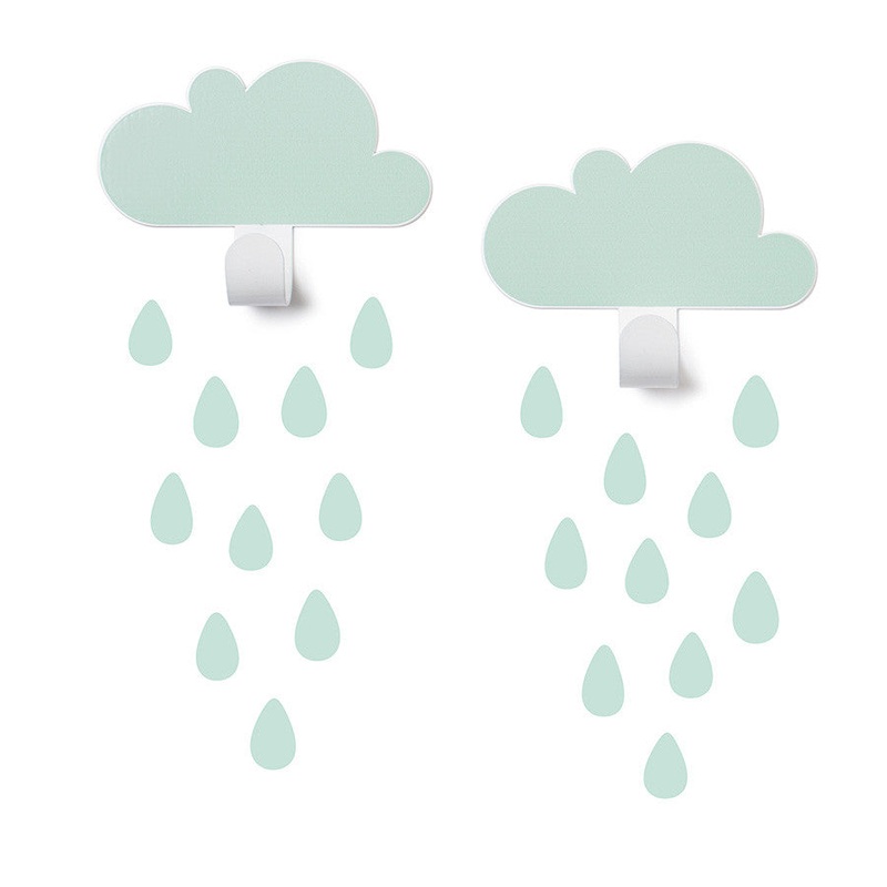Tresxics Wall Hooks 2 Clouds 20 Rain Drops Mint