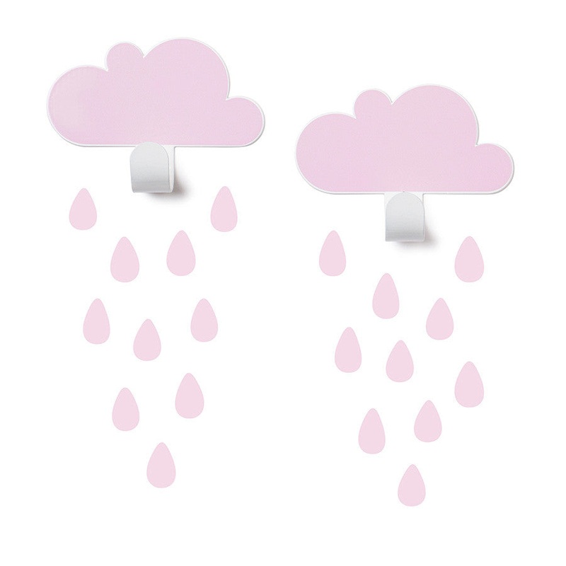 Tresxics Wall Hooks 2 Clouds 20 Rain Drops Pink