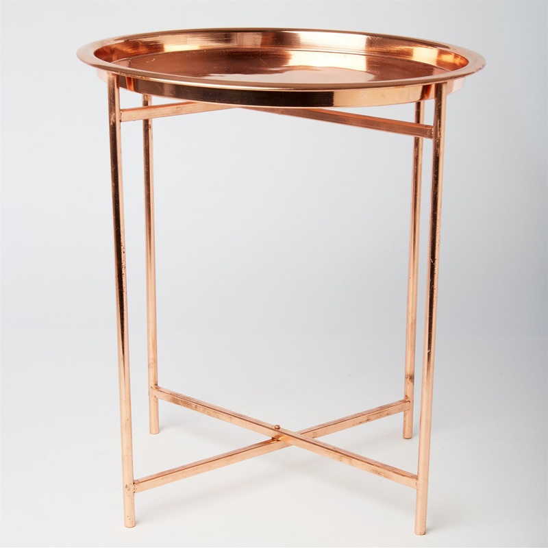 RJB Stone Folding Coffee Table with Round Tray Copper
