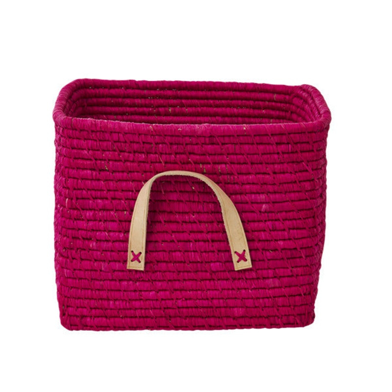 Rice DK Square Raffia Basket Fushia Small