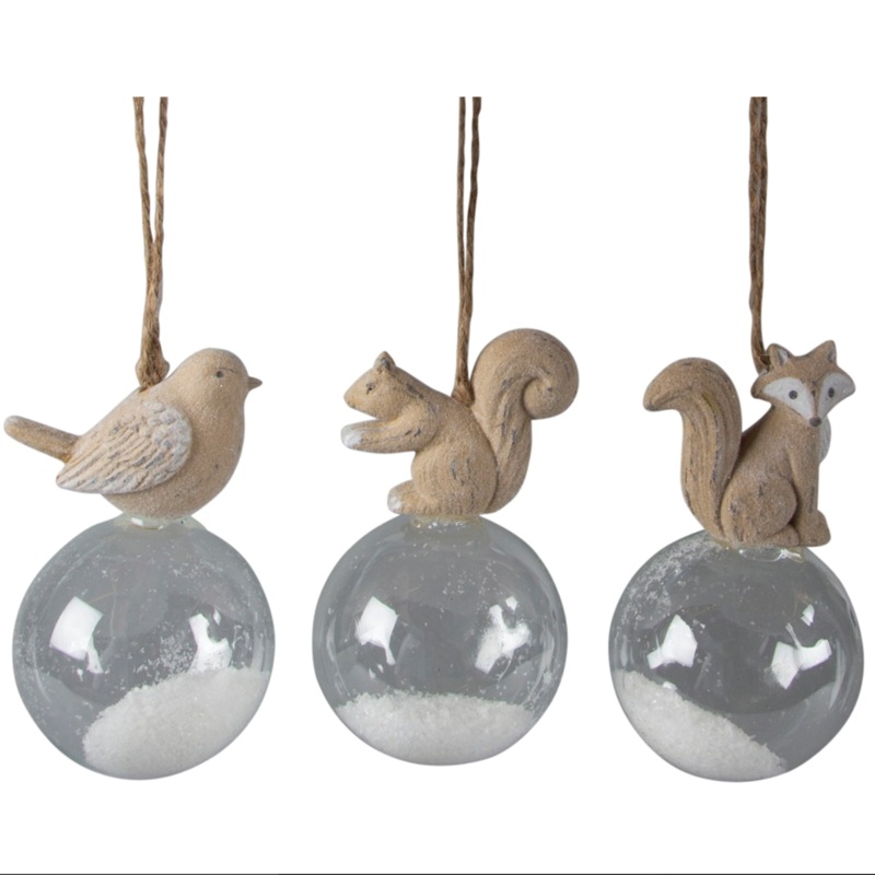 RJB Stone Fox, Bird & Squirrel Glitter Bauble