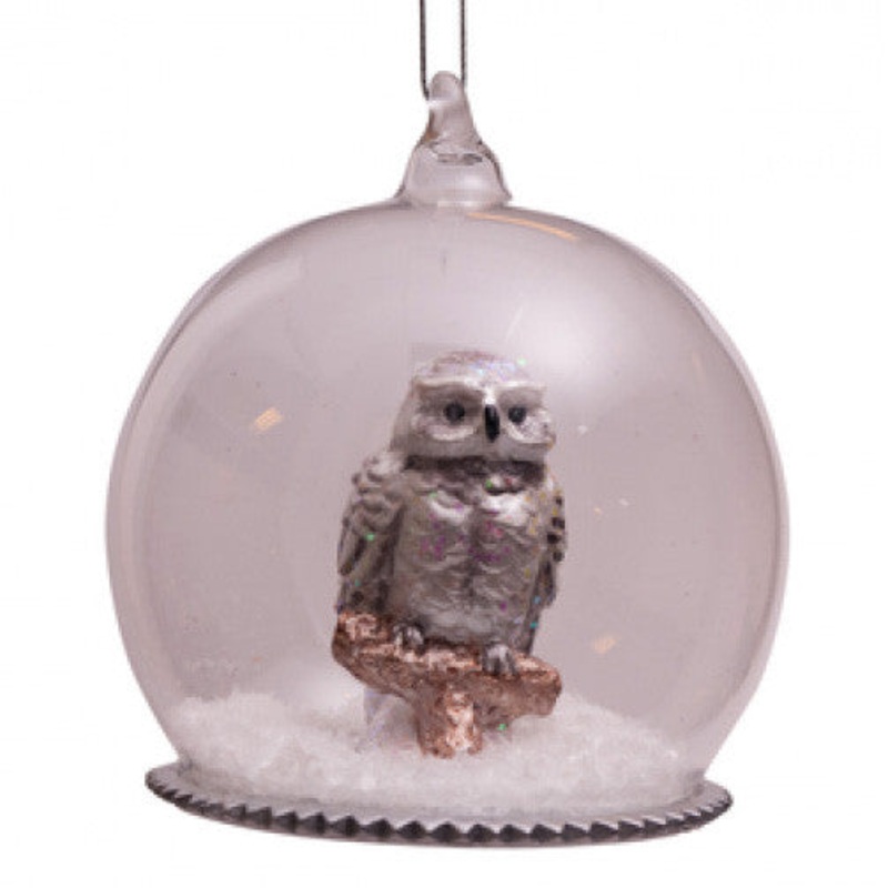 Figurine White Owl in Round Dome