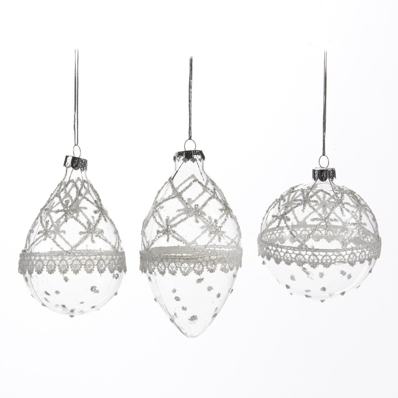 Glass Glitter Lace Ball White Clear