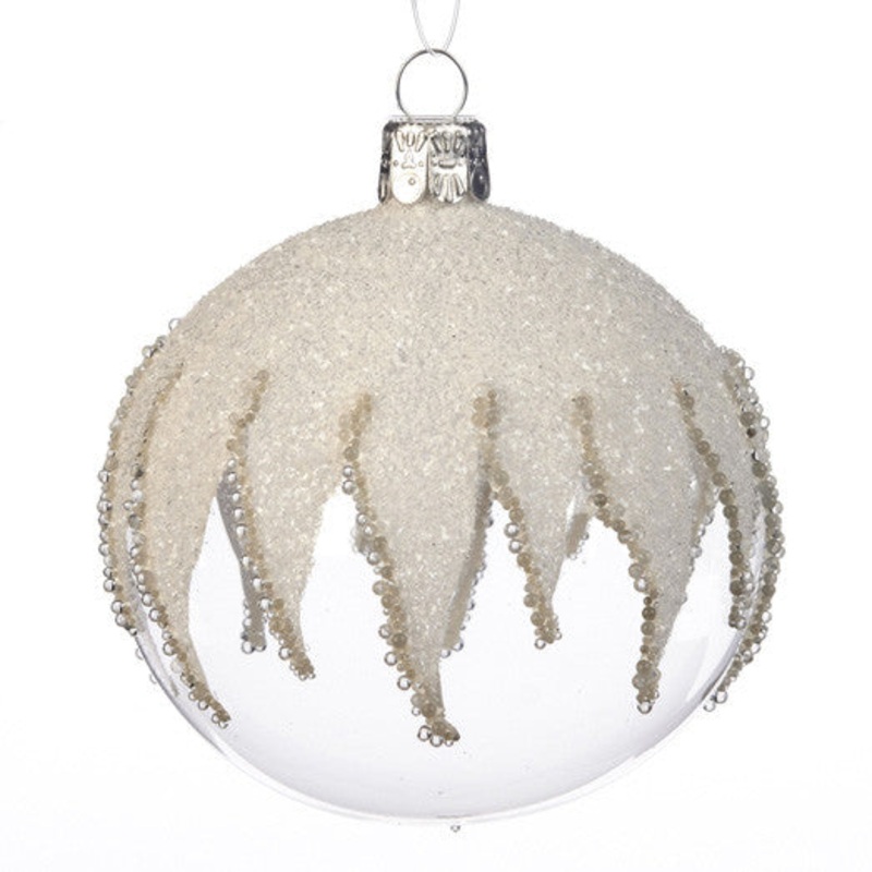 Glass Glitter Pointy Top Ball Clear / White