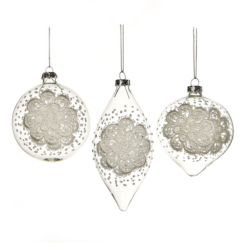 Glass Lace Ball Clear / White