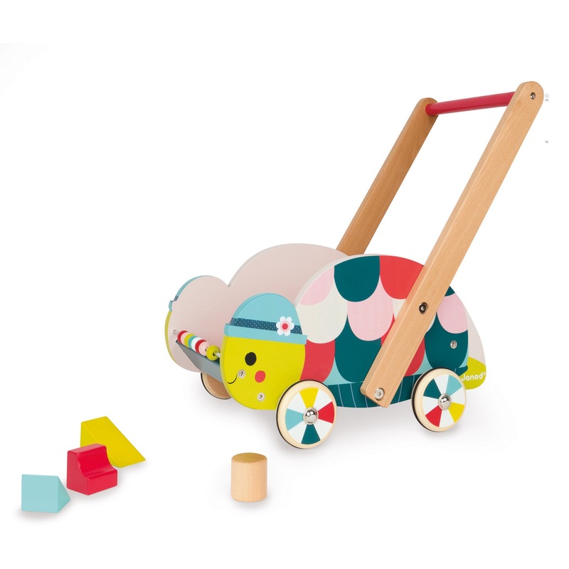 Janod Forest Turtle Walking Trolley with 12 Blocks