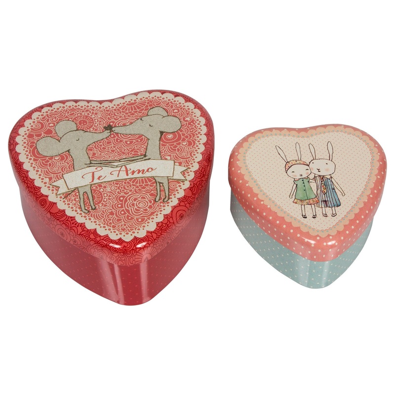 Maileg Loving Couple Set Metal Hearts Tins