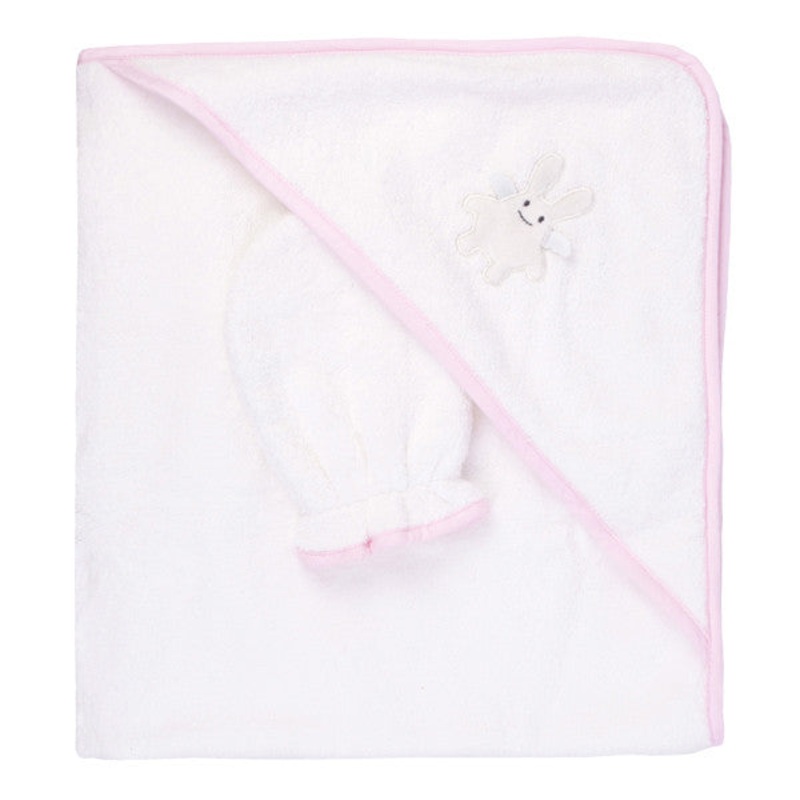 Trousselier Hooded Towel and Glove Angel Bunny Pink