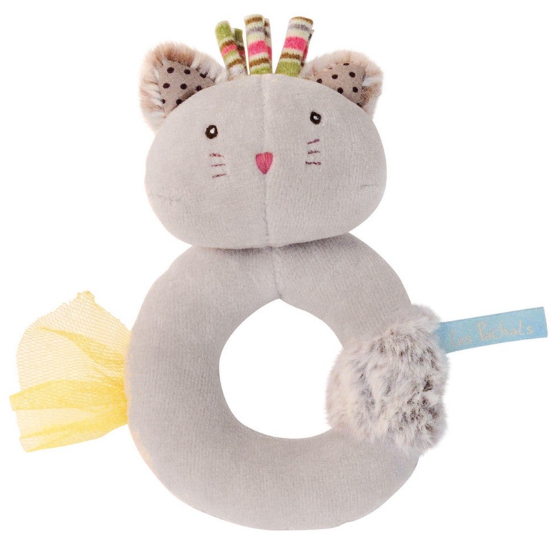 Moulin Roty Les Pachats Chamalo Cat Grey Ring Rattle