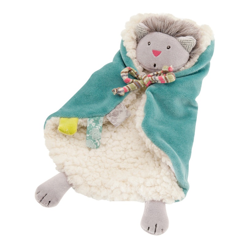 Moulin Roty Les Pachats Turquoise Minoucha Doudou with Fluffy Cat