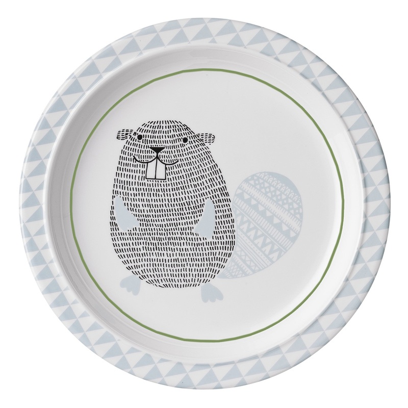 Bloomingville Noah Beaver White and Blue Melamine Plate