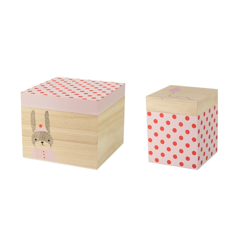Bloomingville Set of 2 Nature with Red and Nude Print Storage Boxes