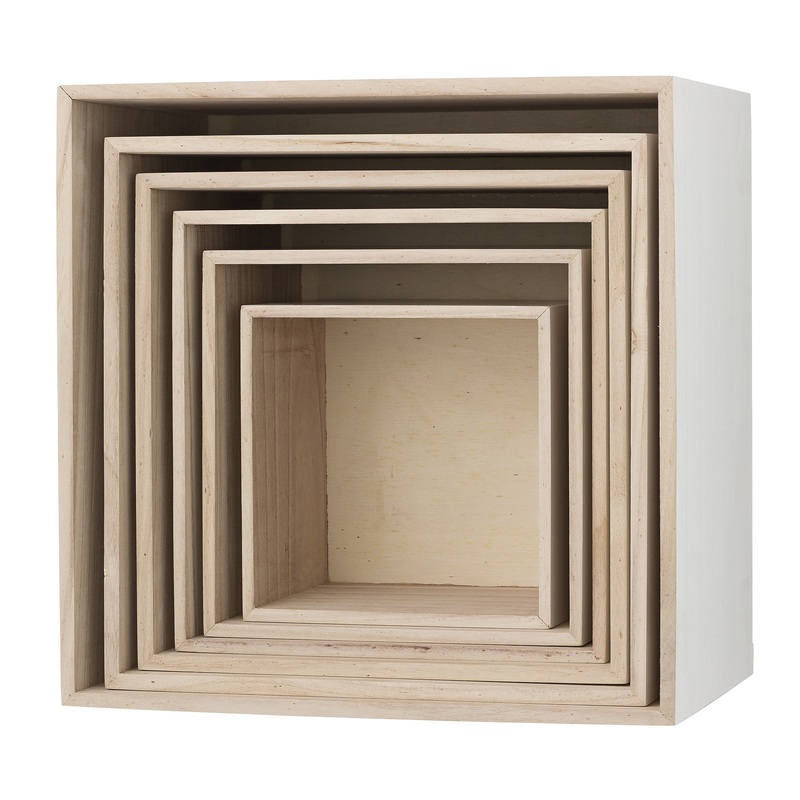 Bloomingville Set of 6 White and Nature Display Boxes