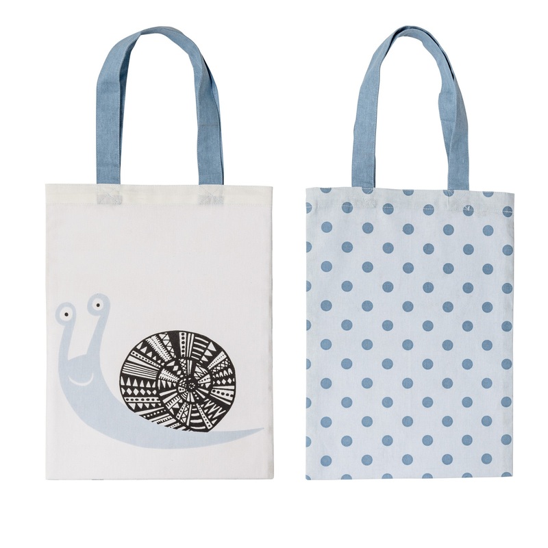 Bloomingville White with Snail Print and Dusty Blue Tote Bag