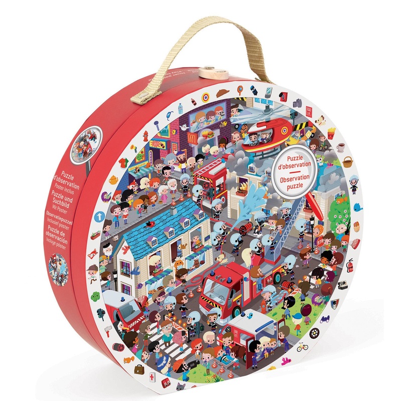Janod Hat Boxed Round Observation Puzzle Firemen 208 pcs