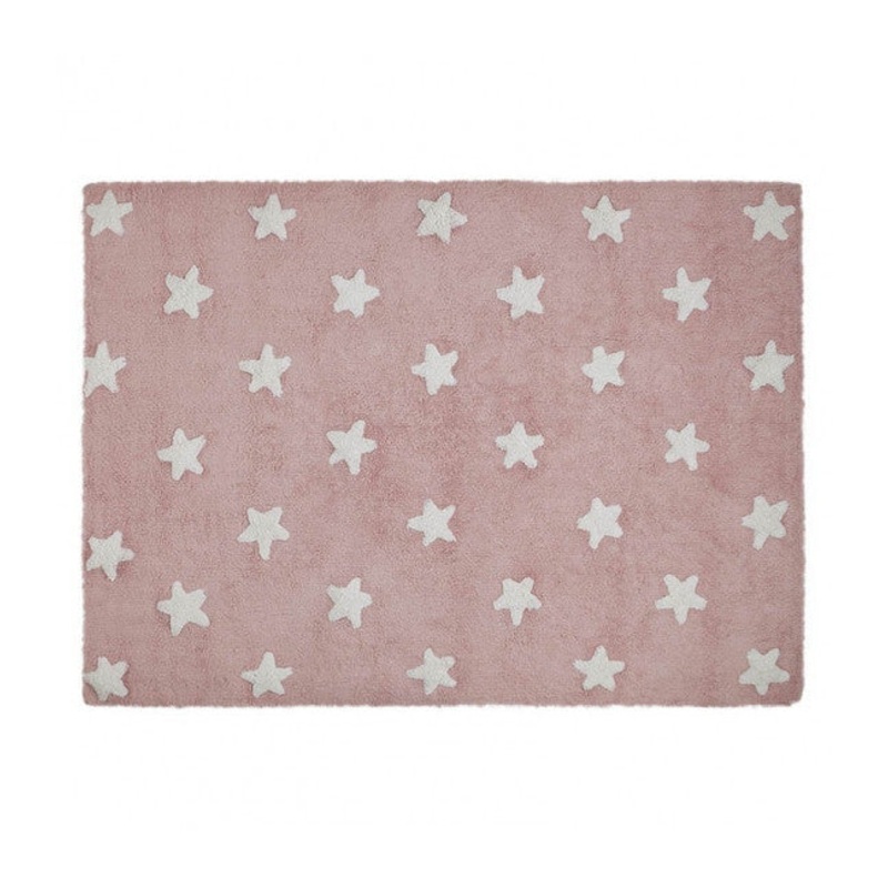 Lorena Canals Pink Stars White Washable Cotton Rug