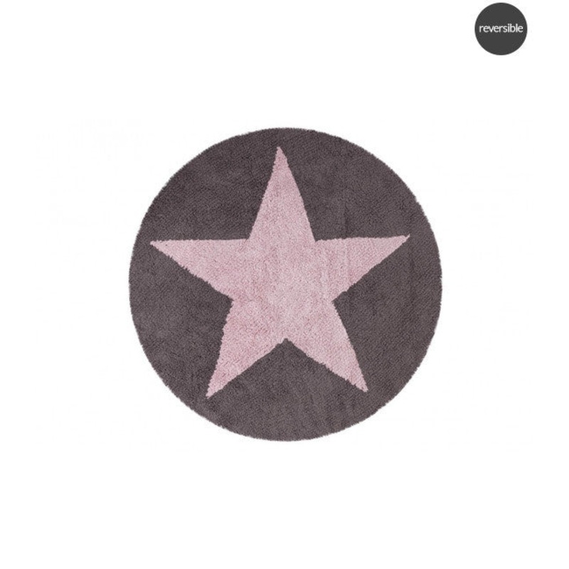 Lorena Canals Reversible Star Pink Dark Grey Washable Cotton Rug