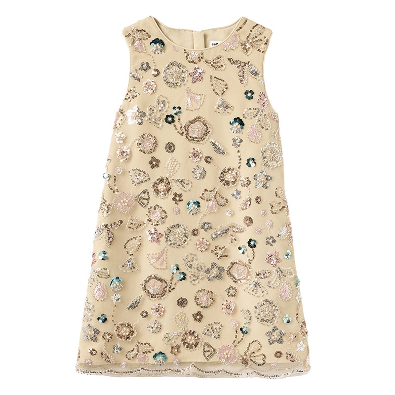 Self Portrait Kids Champagne Sequin Embroidered Sleeveless Dress