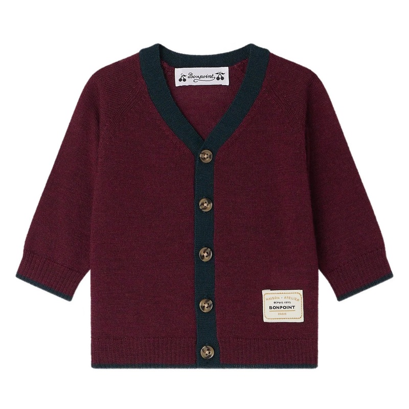 Bonpoint Teotim Cardigan|Burgundy|12 Months|18 Months|2 Years|3 Years