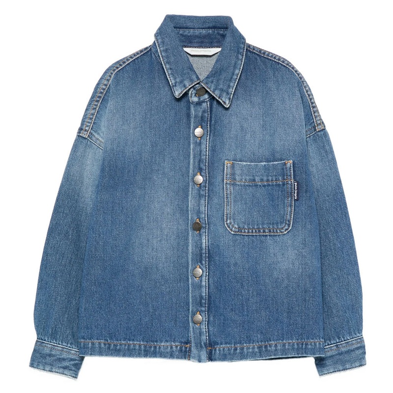 Palm Angels Kids Logo Brushed Denim Shirt