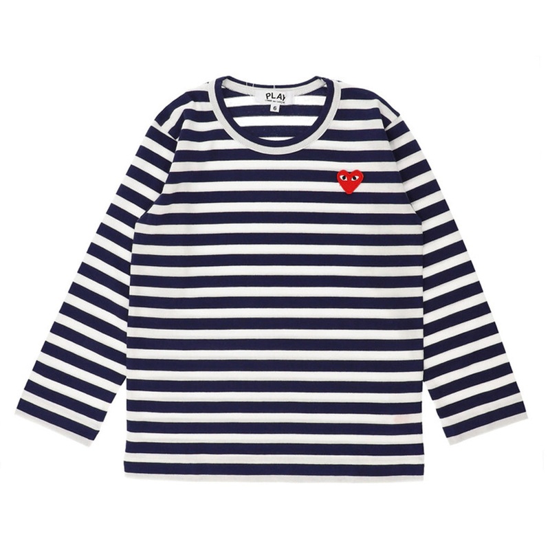 Comme Des Garons Play Kids Striped Heart Logo T-Shirt
