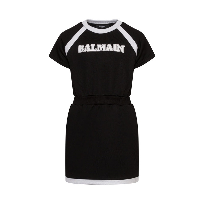 Balmain Kids Logo Print Short Sleeve Dress
