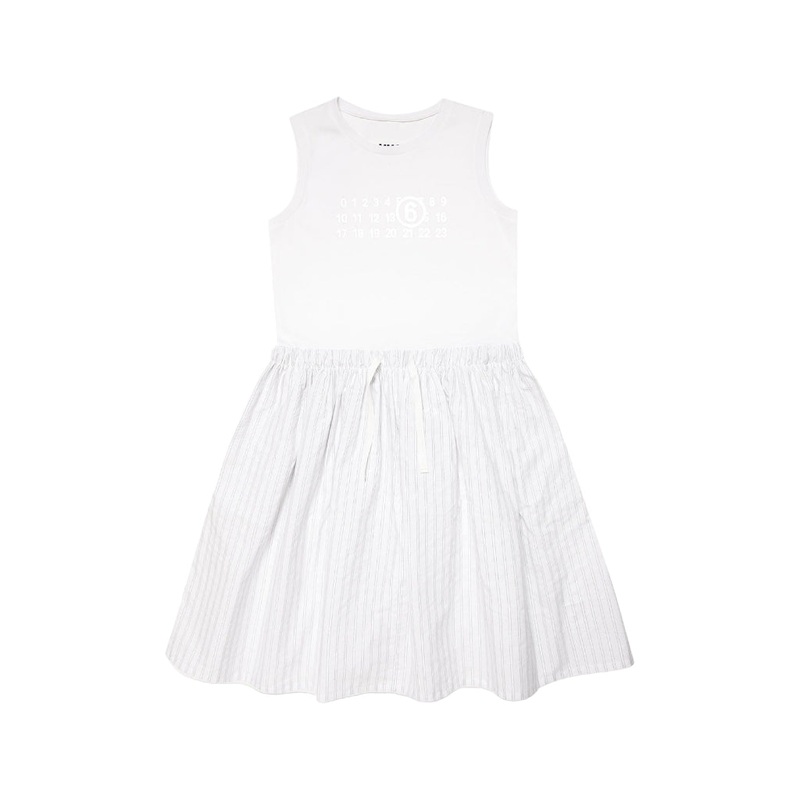 MM6 Kids Logo Print Striped Dress