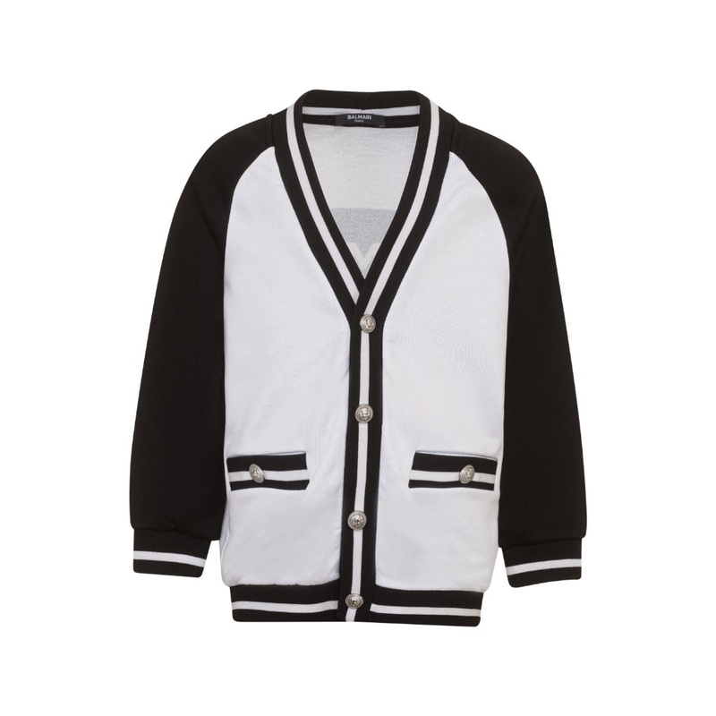 Balmain Kids Logo Print Striped Cardigan