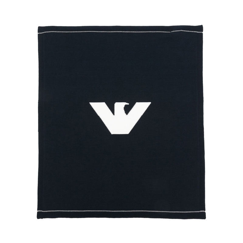 Emporio Armani Junior Logo Intarsia Cotton Blanket