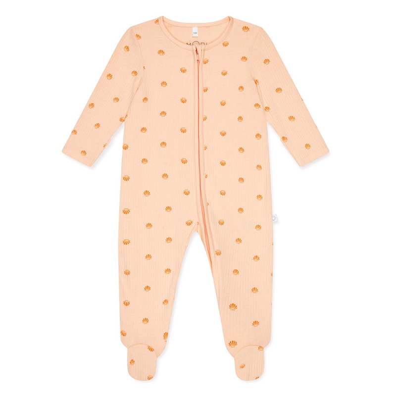 MORI Ribbed Scallop Print Two Way Zip-Up Sleepsuit