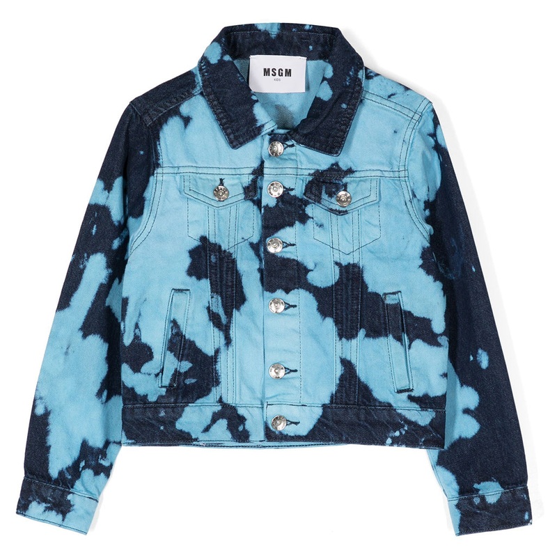 MSGM Kids Bleached Effect Denim Jacket