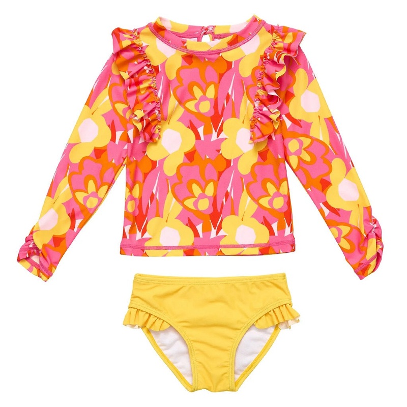Snapper Rock Pop Of Sunshine Long Sleeve Ruffle Set Red