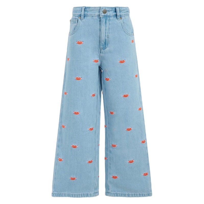 Stella McCartney Kids Denim Embroidered Lips Trousers