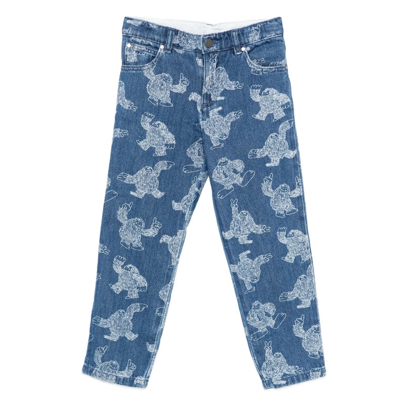 Stella McCartney Kids Hairy Yeti All-Over Print Denim Trousers