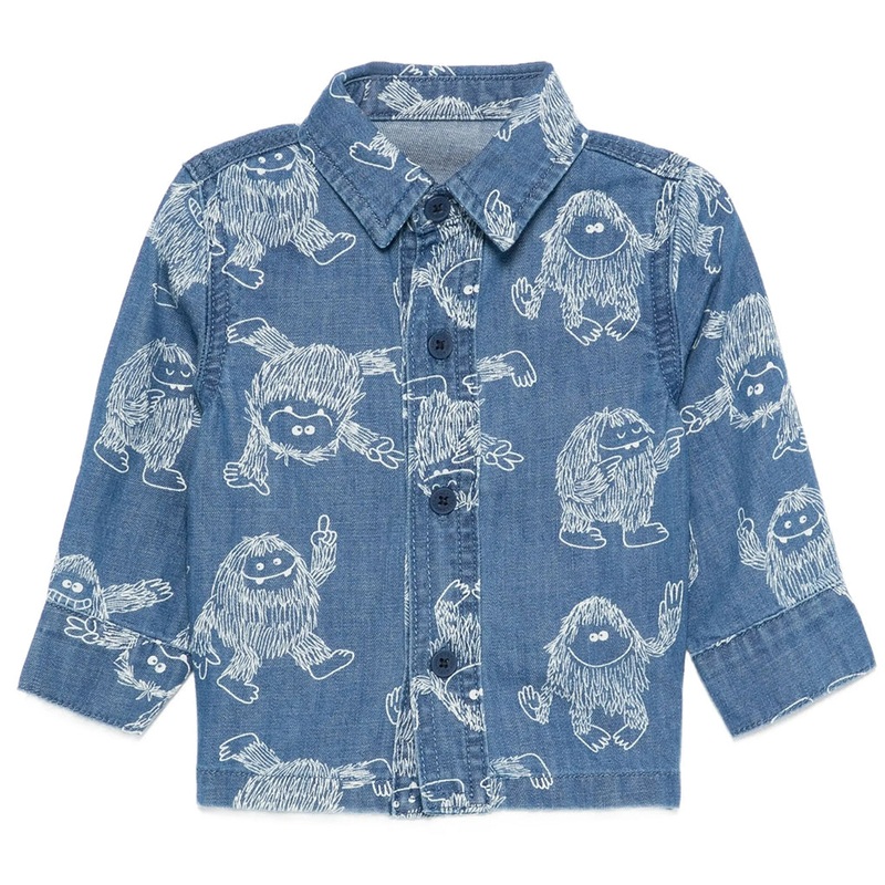 Stella McCartney Kids Yeti All-Over Print Denim Shirt