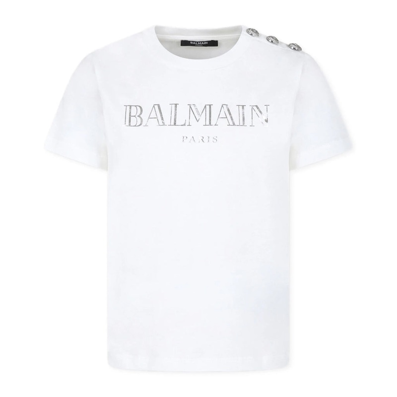 Balmain Kids Logo T-shirt|Ivory|4 Years|6 Years|8 Years|10 Years|12 Years|14 Years