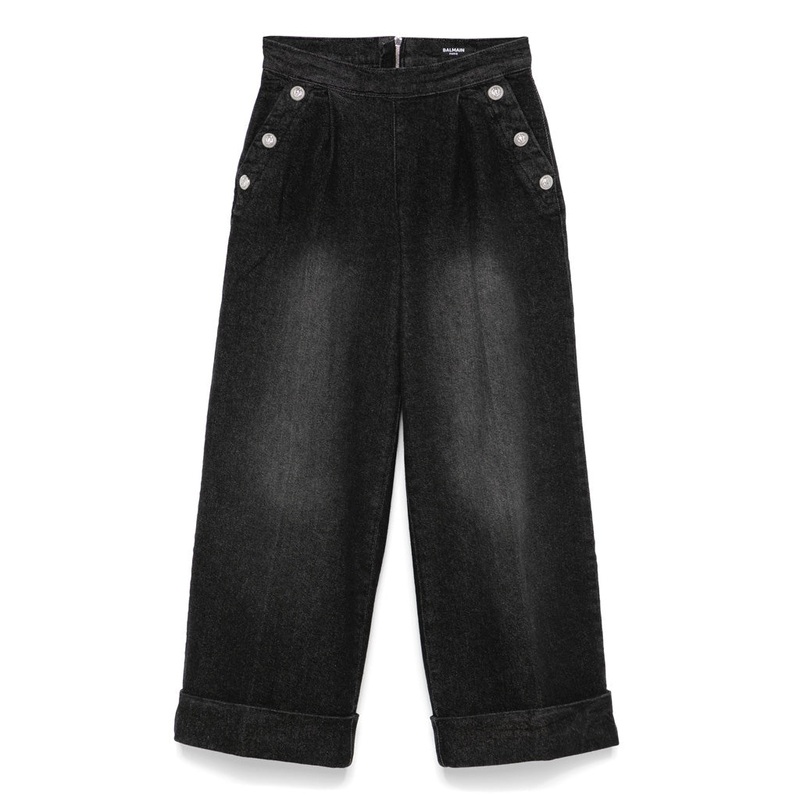Balmain Kids Wide Leg Jeans|Charcoal|4 Years|6 Years|8 Years|10 Years|12 Years|13 Years|14 Years