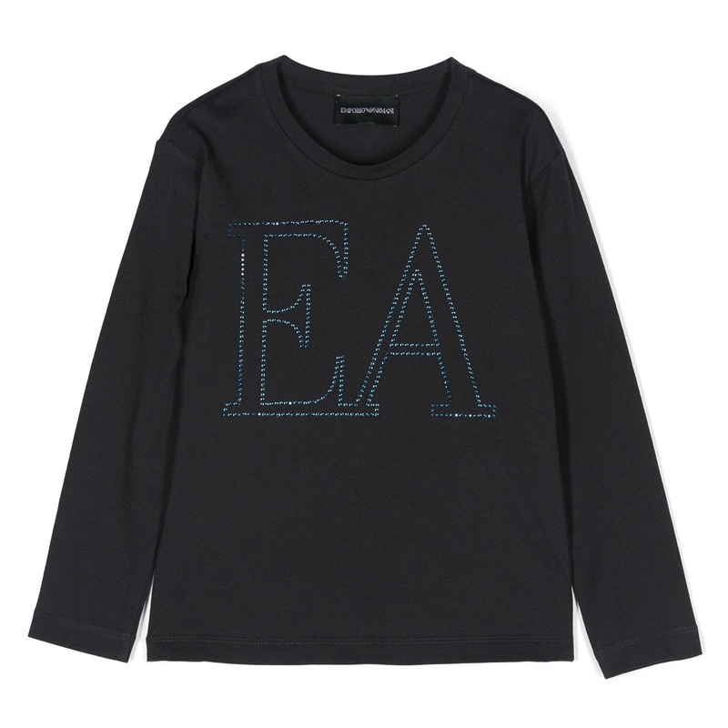 Emporio Armani Junior Asv Jersey Jumper With Oversized Ea Logo With Rhinestones