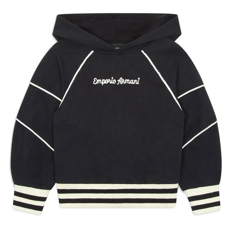 Emporio Armani Junior Comfort-fit, Hooded Sweatshirt In Jersey, With Piping And Logo Embroidery