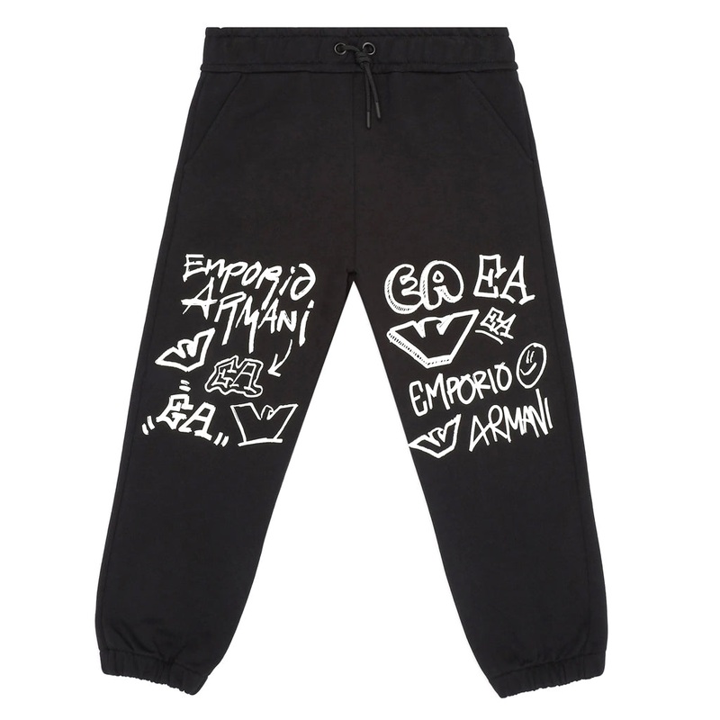 Emporio Armani Junior Ea Crew Jersey Joggers With Graffiti Logo Print
