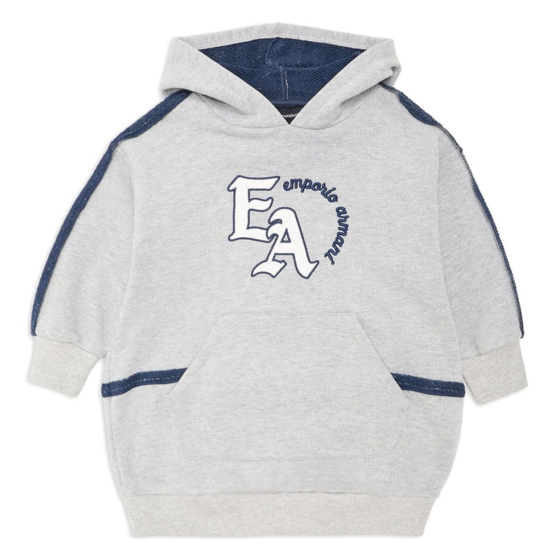 Emporio Armani Junior Hooded Jersey-fleece Dress With Ea Logo Embroidery