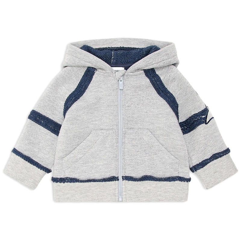 Emporio Armani Junior Jersey Hooded Sweatshirt With Zip, Trim And Oversized Patch