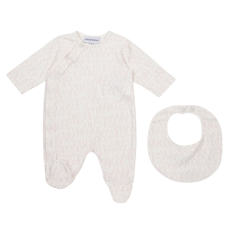 Emporio Armani Junior Logo Romper and Bib Set